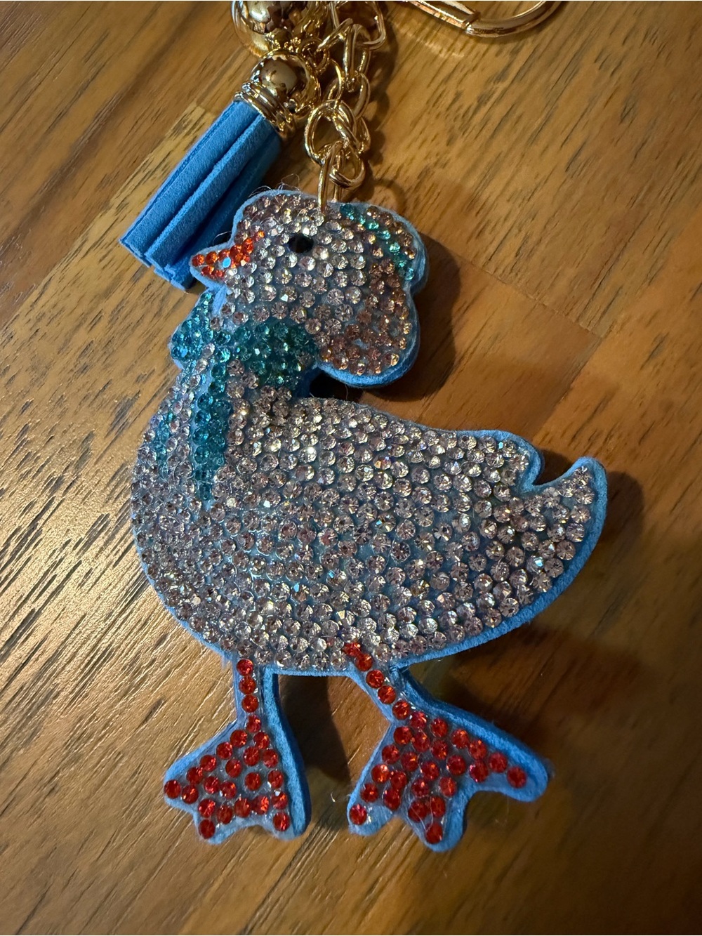 Crystal Embellished Blue Duck Keychain